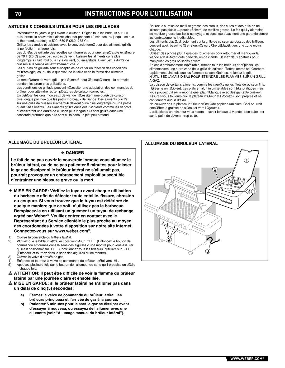 Weber E/S 470 manual Astuces & Conseils Utiles Pour LES Grillades, Allumage DU Bruleur Lateral 