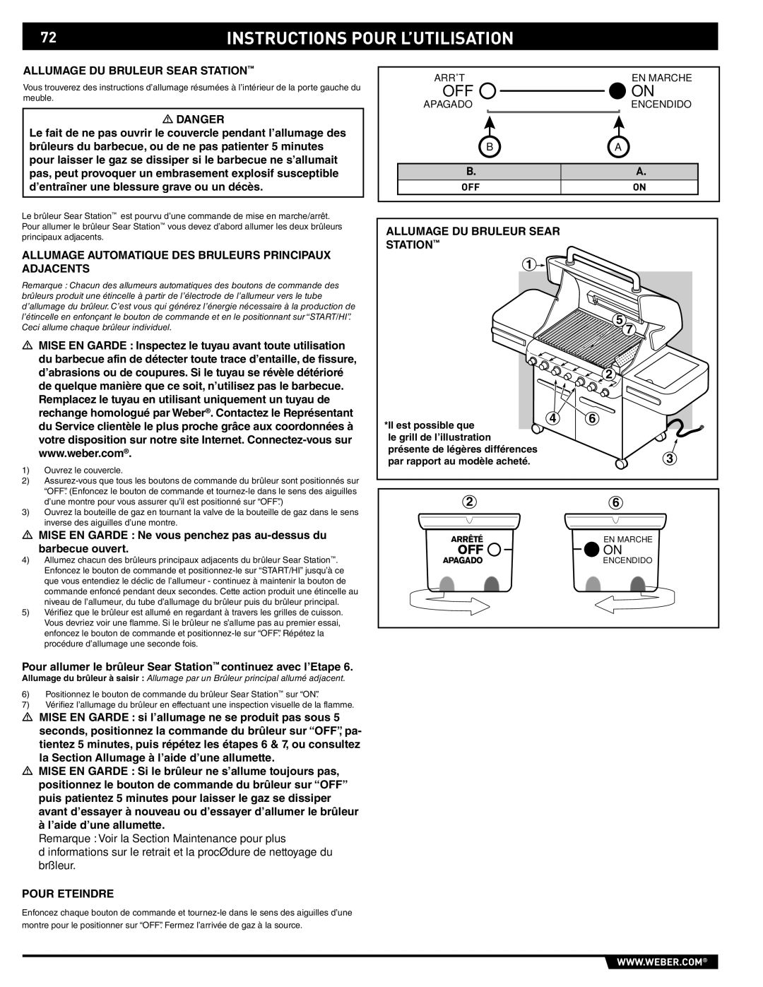 Weber E/S 470 manual Allumage DU Bruleur Sear Station, Allumage Automatique DES Bruleurs Principaux Adjacents 