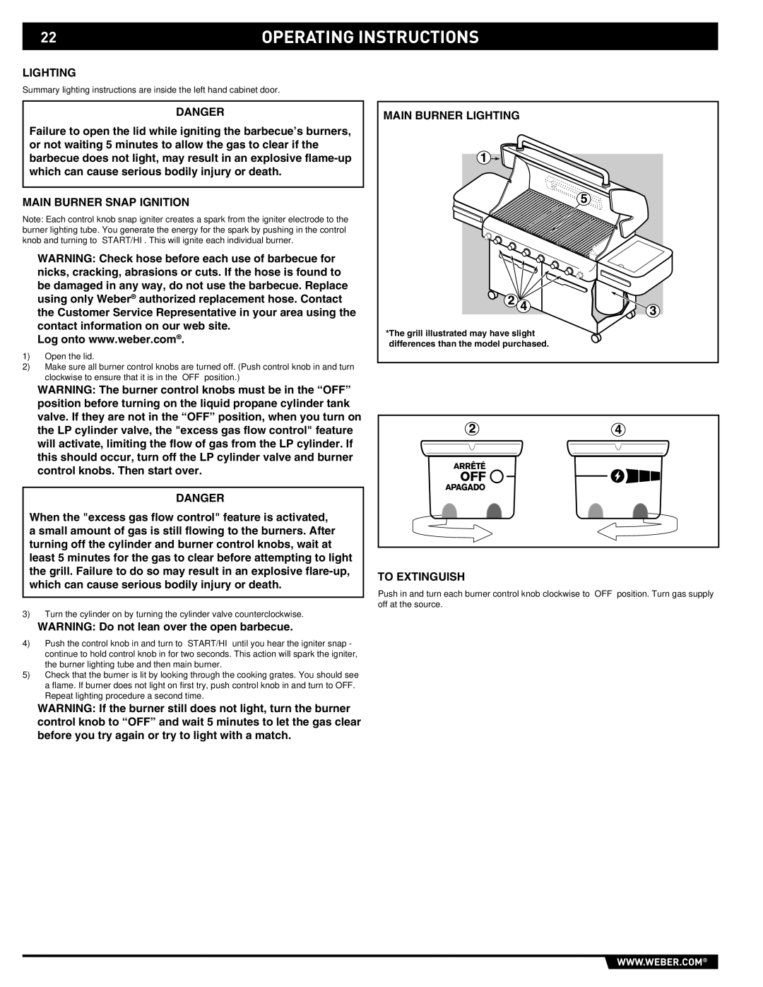 Weber E/S 650 manual Main Burner Snap Ignition, Main Burner Lighting, To Extinguish 