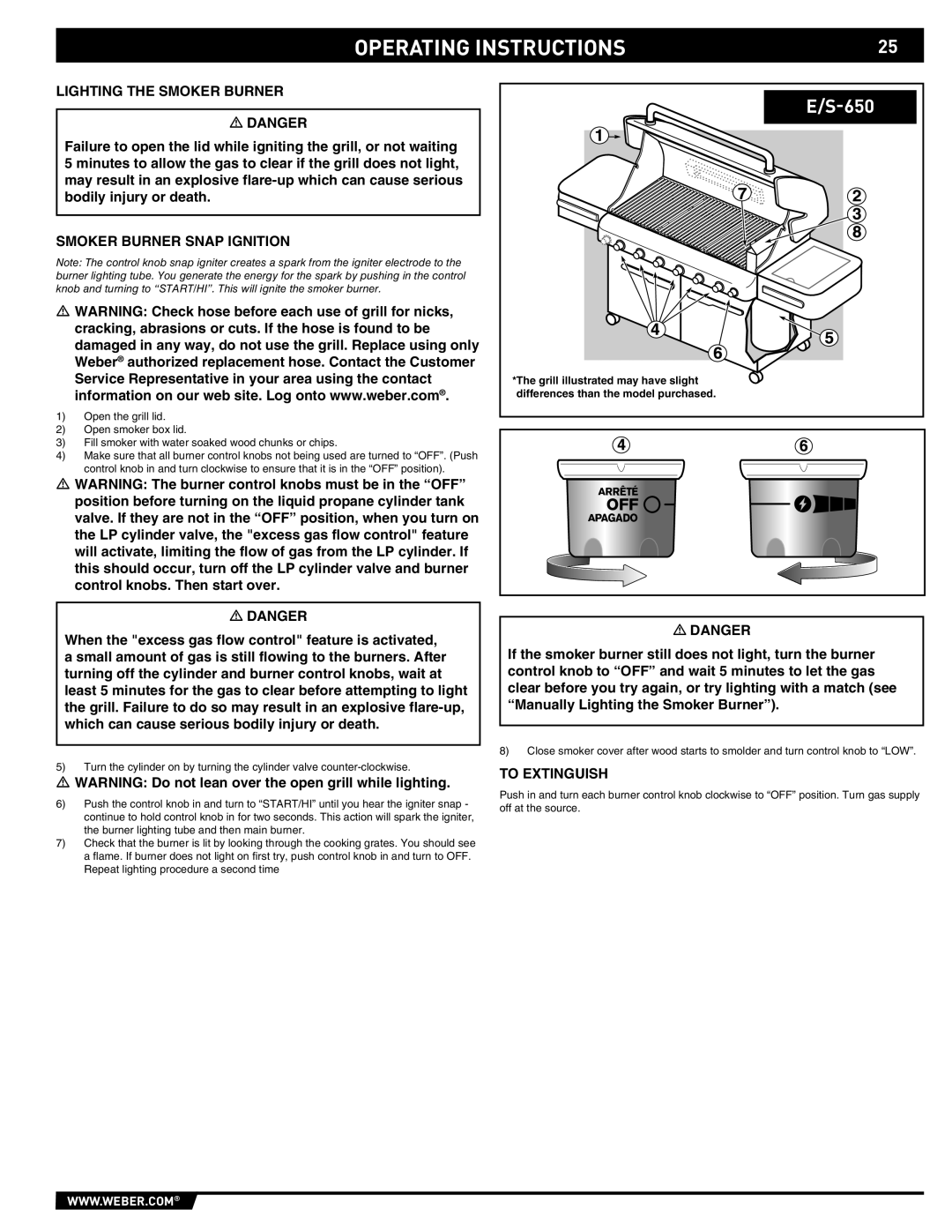 Weber E/S 650 manual Lighting the Smoker Burner, Smoker Burner Snap Ignition 