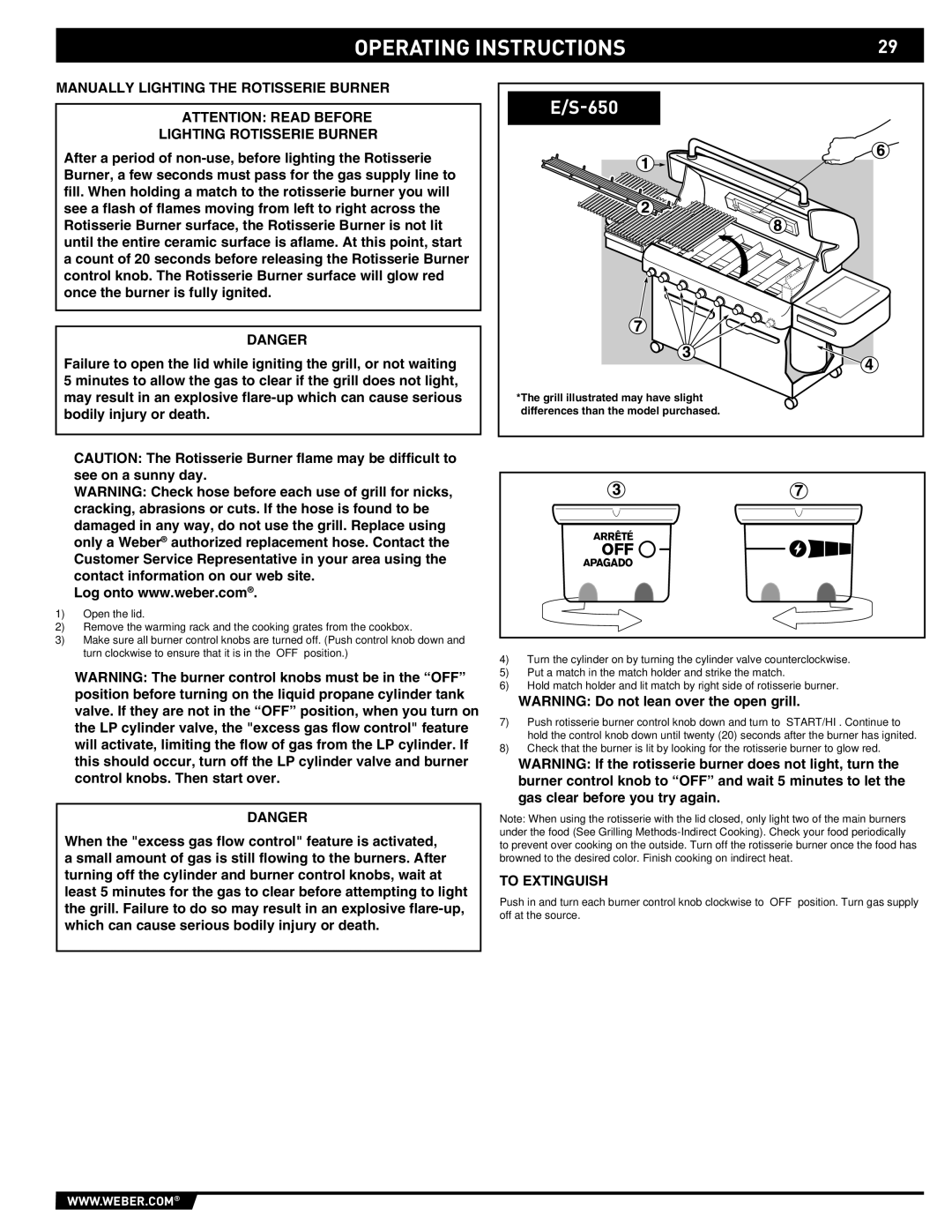 Weber E/S 650 manual Operating Instructions 