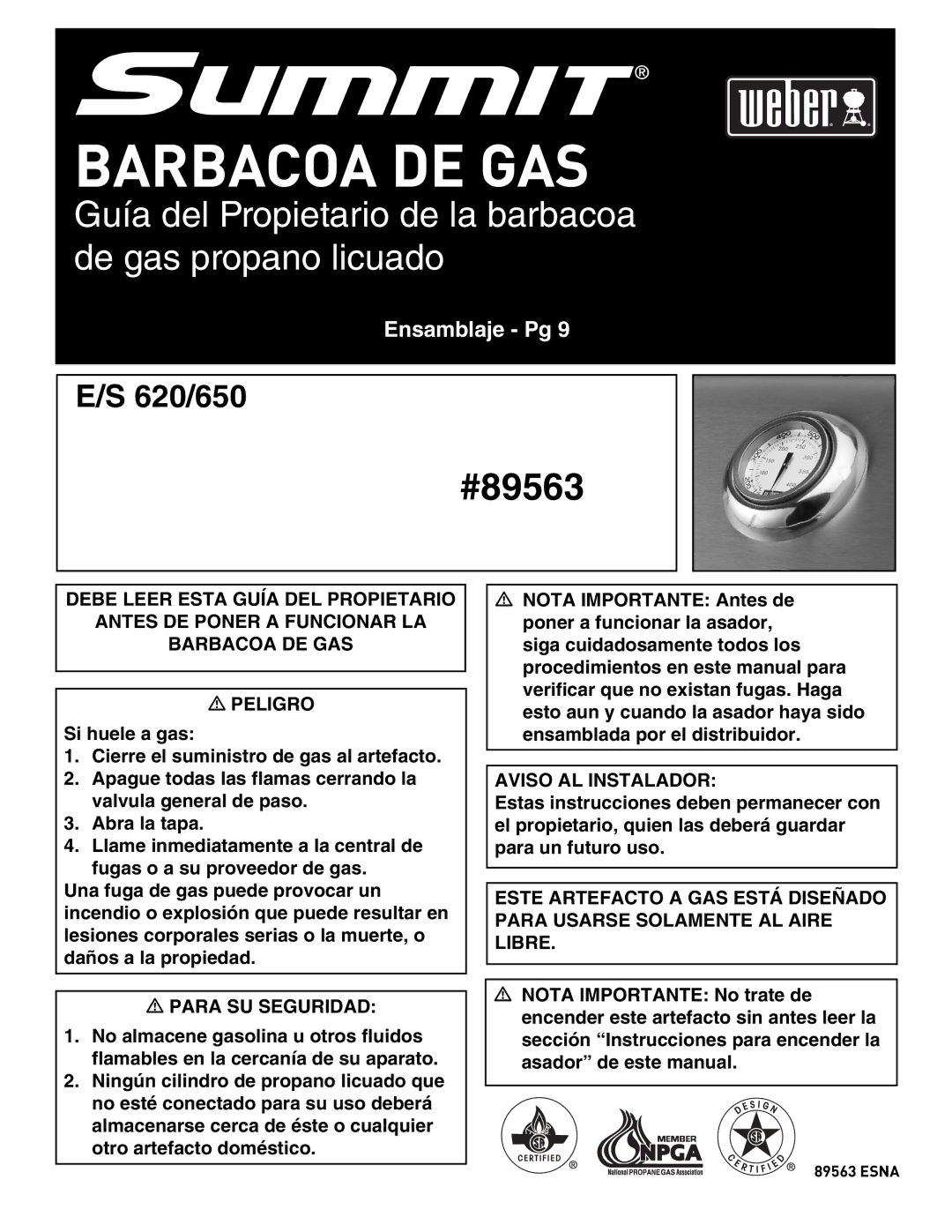 Weber E/S 650 manual Barbacoa DE GAS 