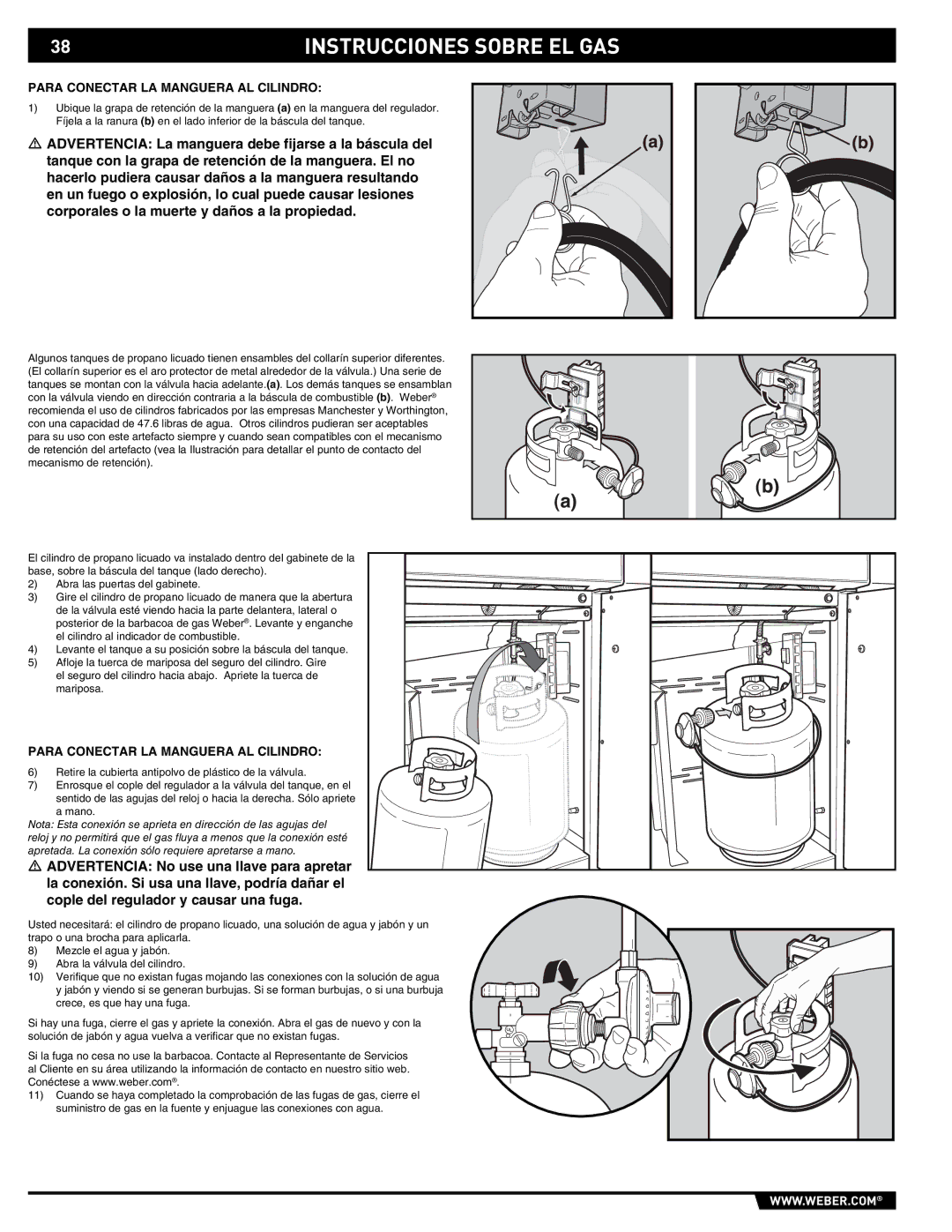 Weber E/S 650 manual Instrucciones Sobre EL GAS, Para Conectar LA Manguera AL Cilindro 