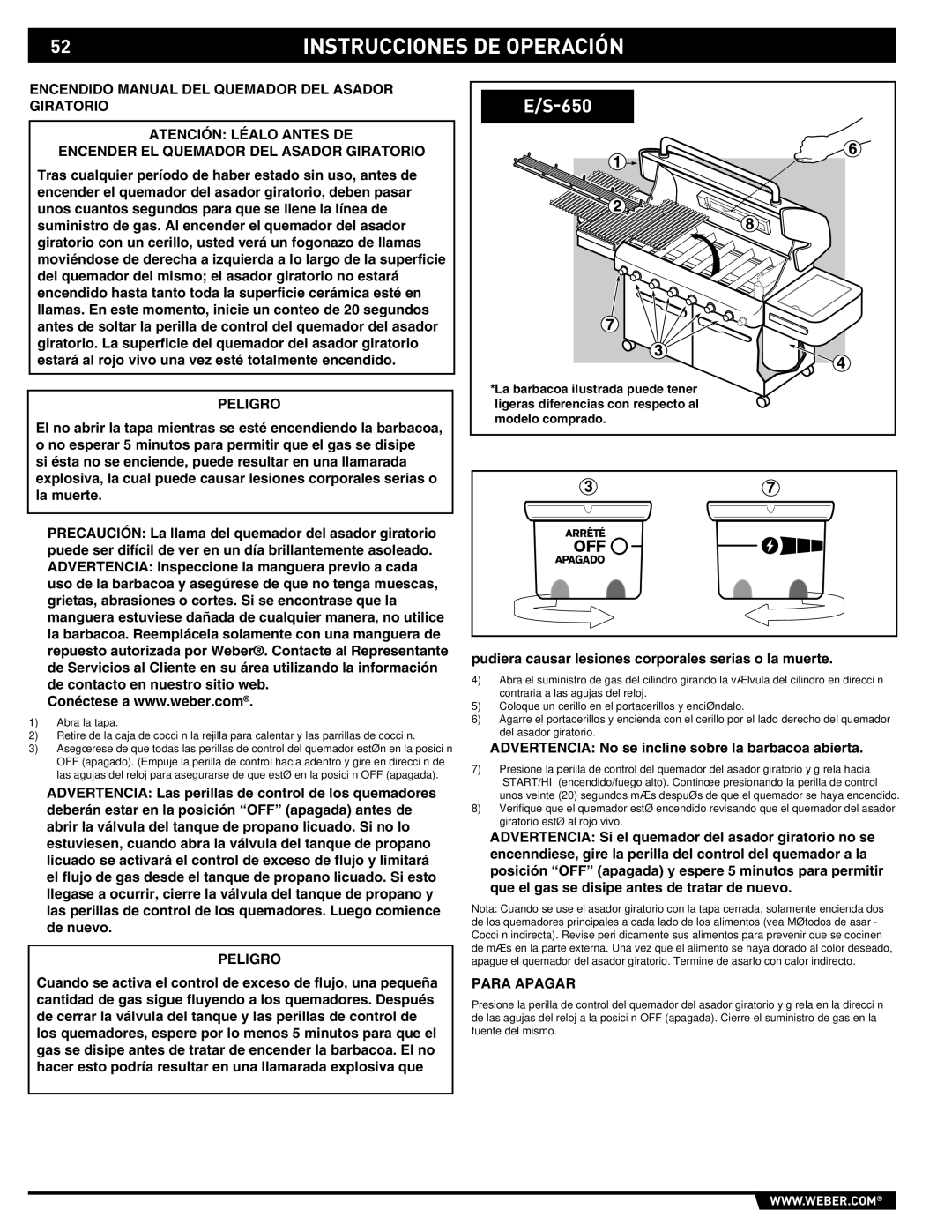 Weber E/S 650 manual Pudiera causar lesiones corporales serias o la muerte 