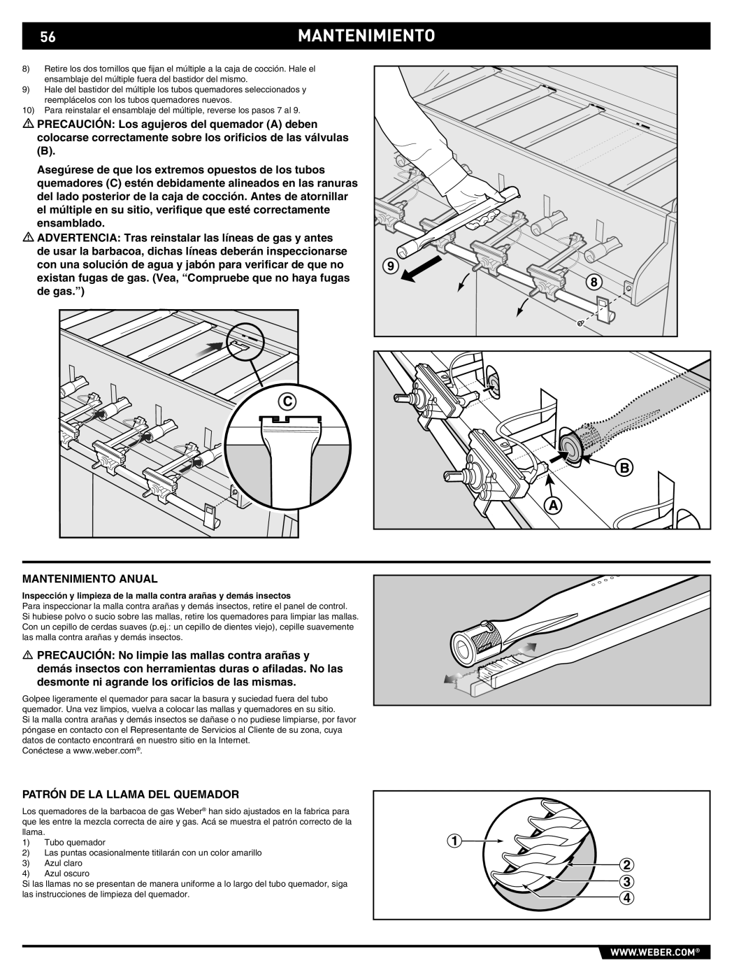 Weber E/S 650 manual 56MANTENIMIENTO, Mantenimiento Anual, Patrón DE LA Llama DEL Quemador 