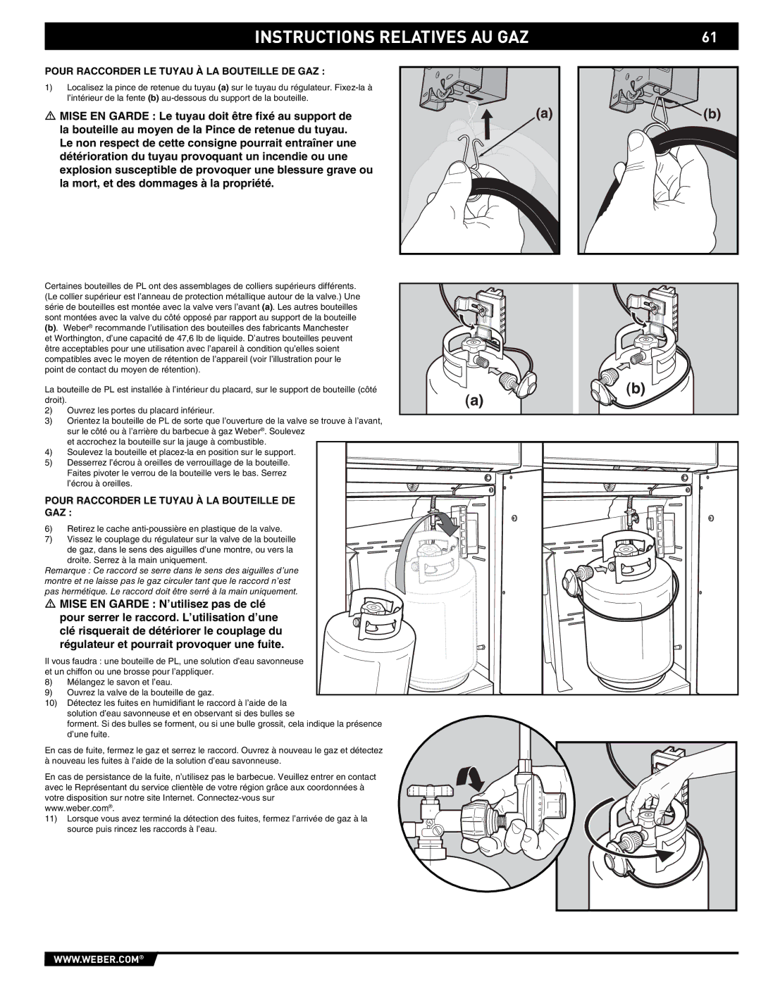 Weber E/S 650 manual Pour Raccorder LE Tuyau À LA Bouteille DE GAZ 