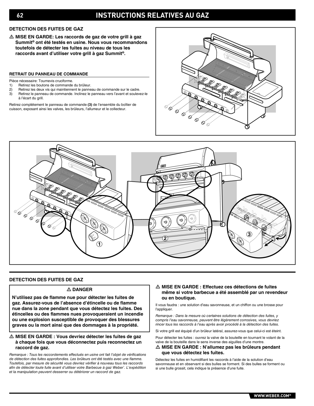 Weber E/S 650 manual Detection DES Fuites DE GAZ, Retrait DU Panneau DE Commande 