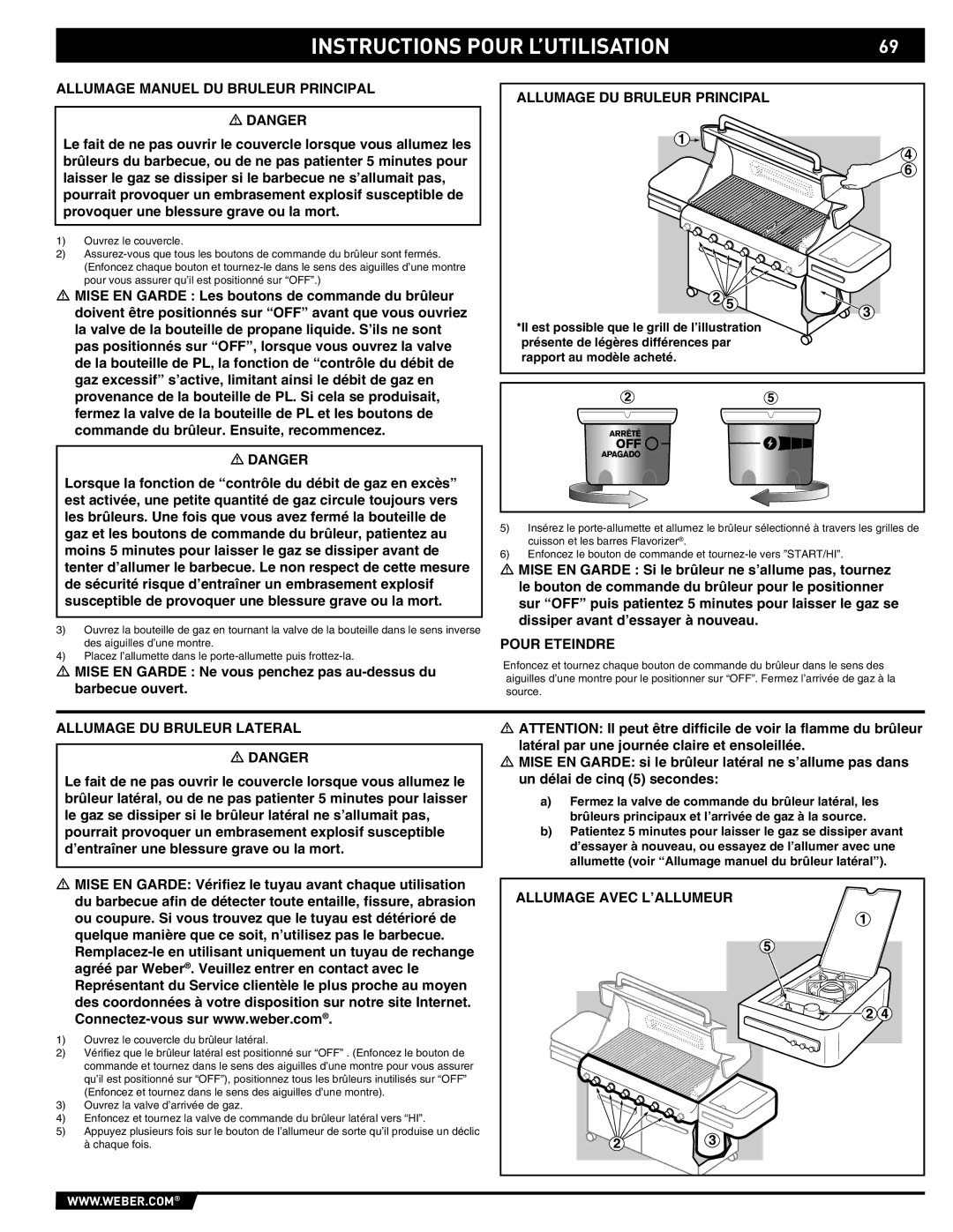 Weber E/S 650 manual Allumage DU Bruleur Lateral, Allumage Avec L’ALLUMEUR 