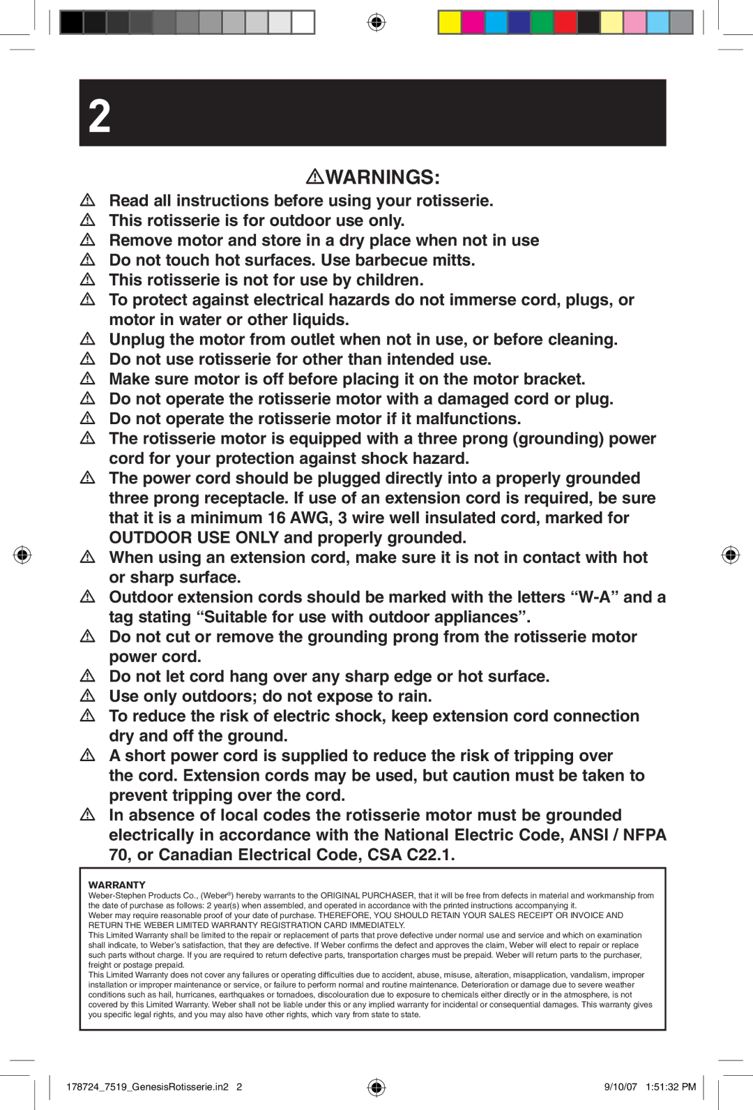 Weber E/S Series manual Warnings, Warranty 