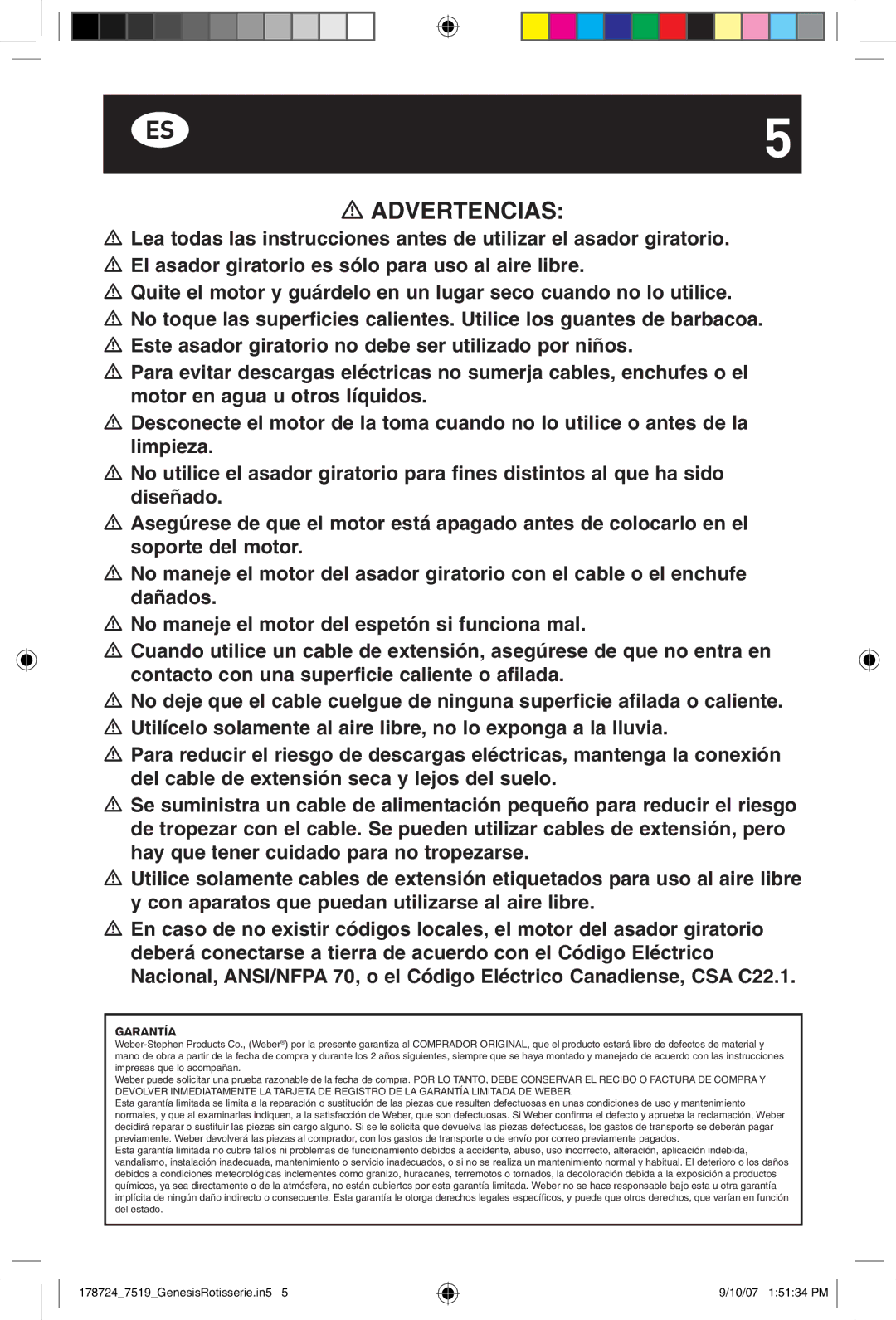 Weber E/S Series manual  Advertencias, Garantía 