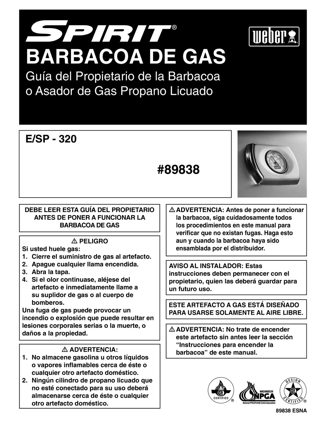 Weber E/SP-320 manual Barbacoa DE GAS 