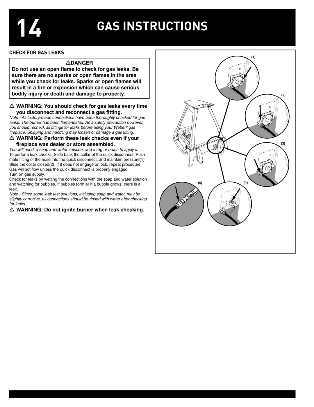 Weber FLAME manual Check for GAS Leaks 