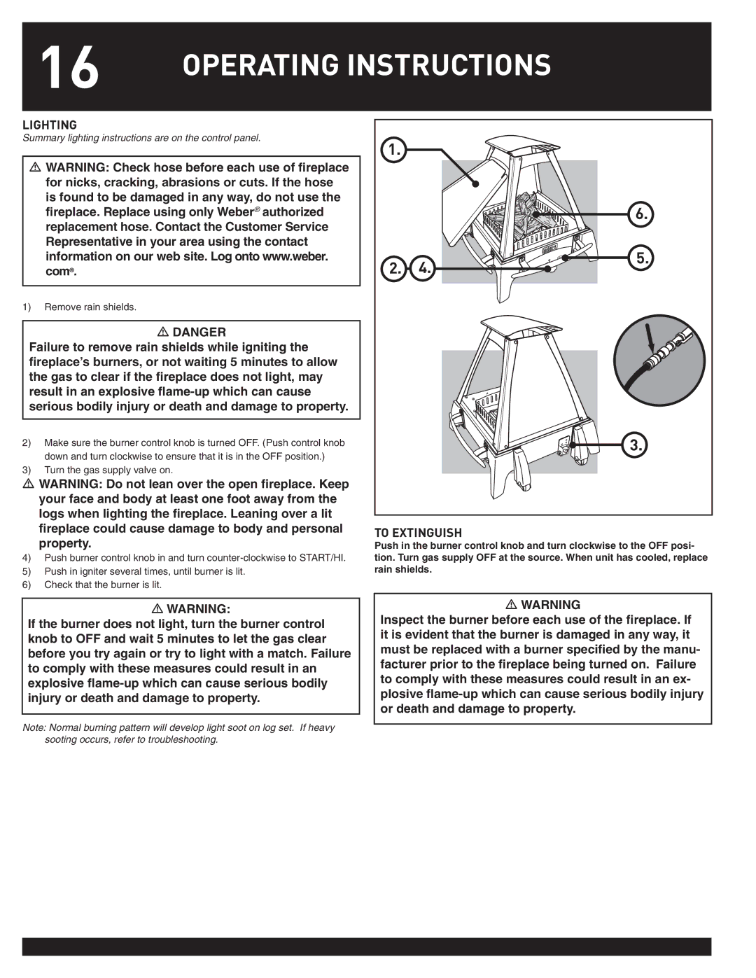 Weber FLAME manual Operating Instructions, Lighting, To Extinguish 