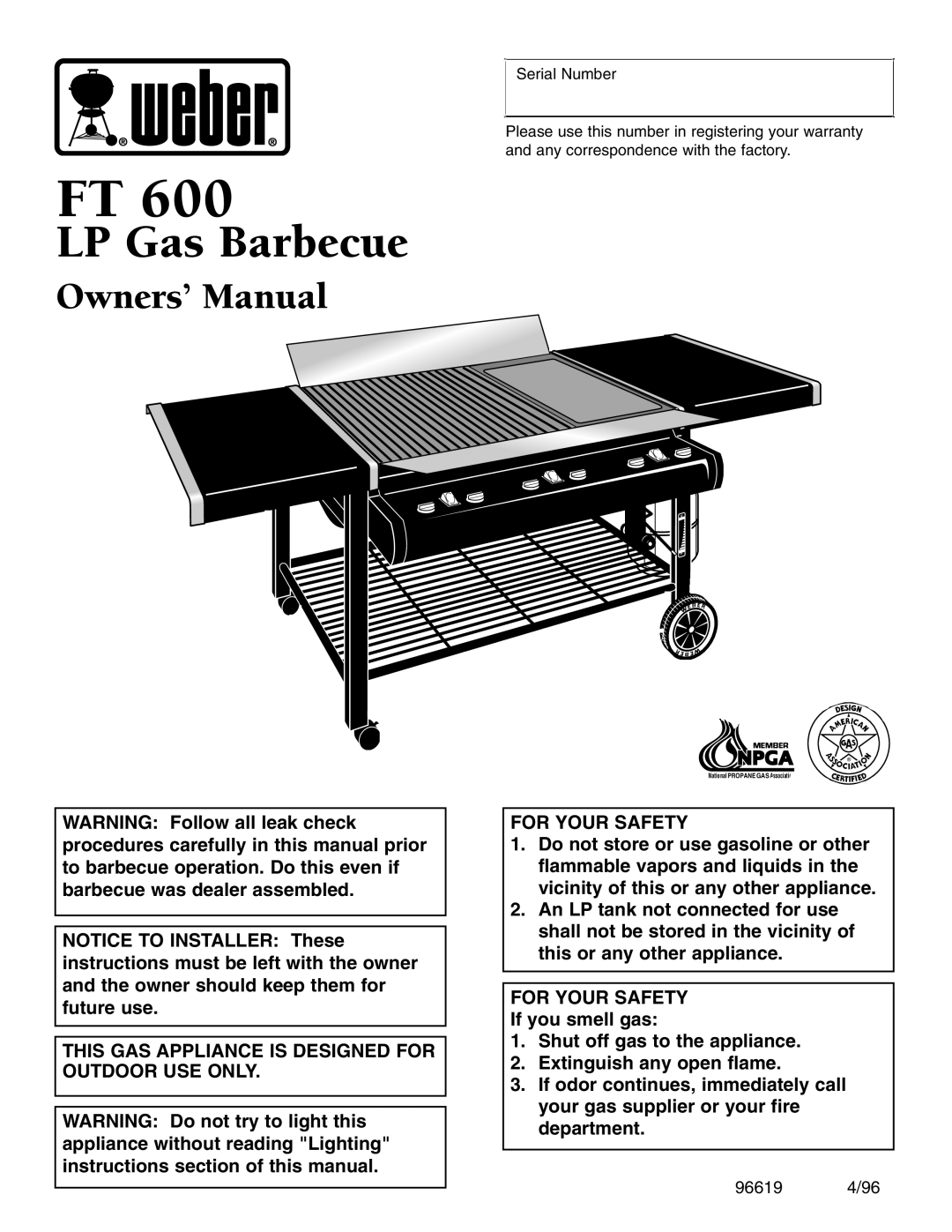 Weber FT 600 owner manual LP Gas Barbecue 