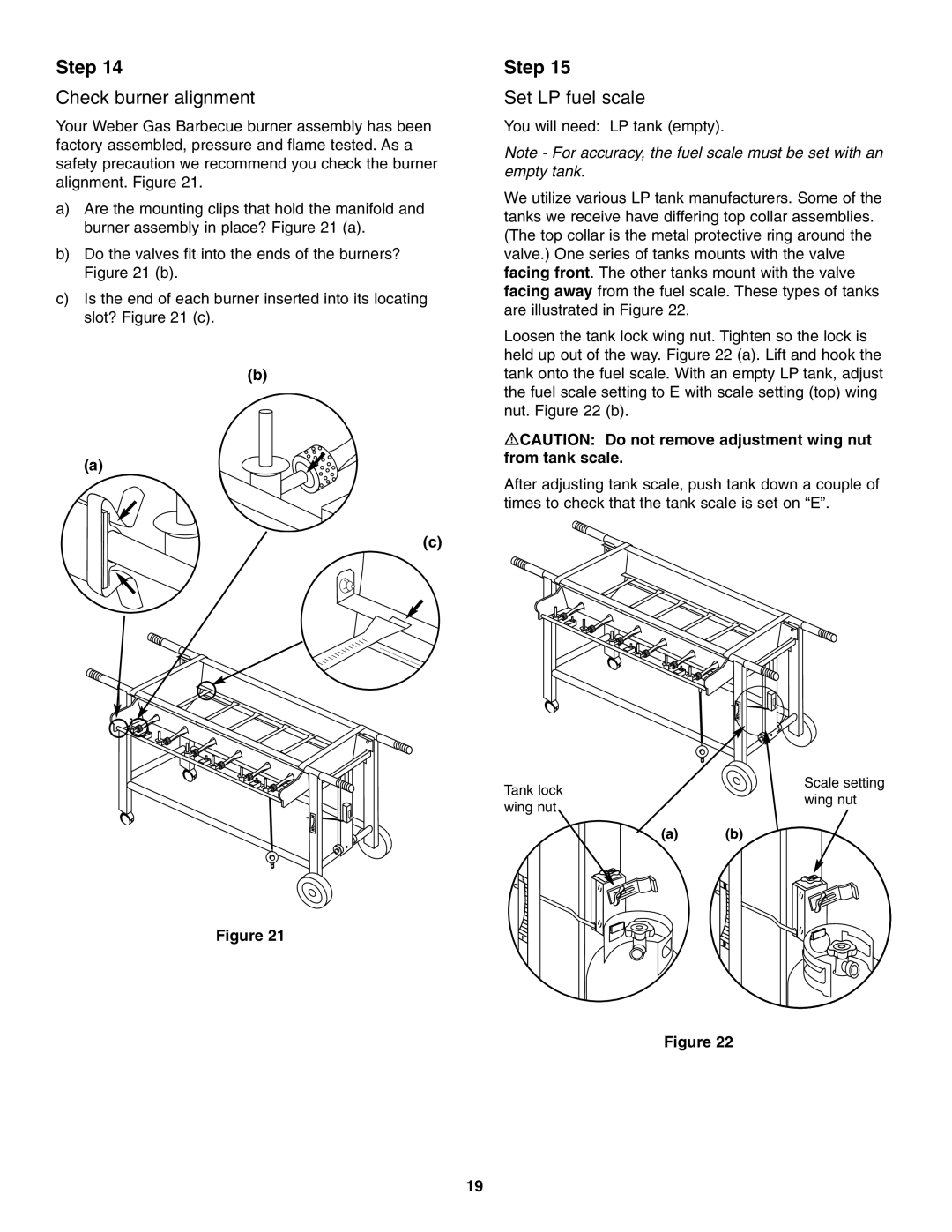 Weber FT 600 owner manual Check burner alignment, Set LP fuel scale 