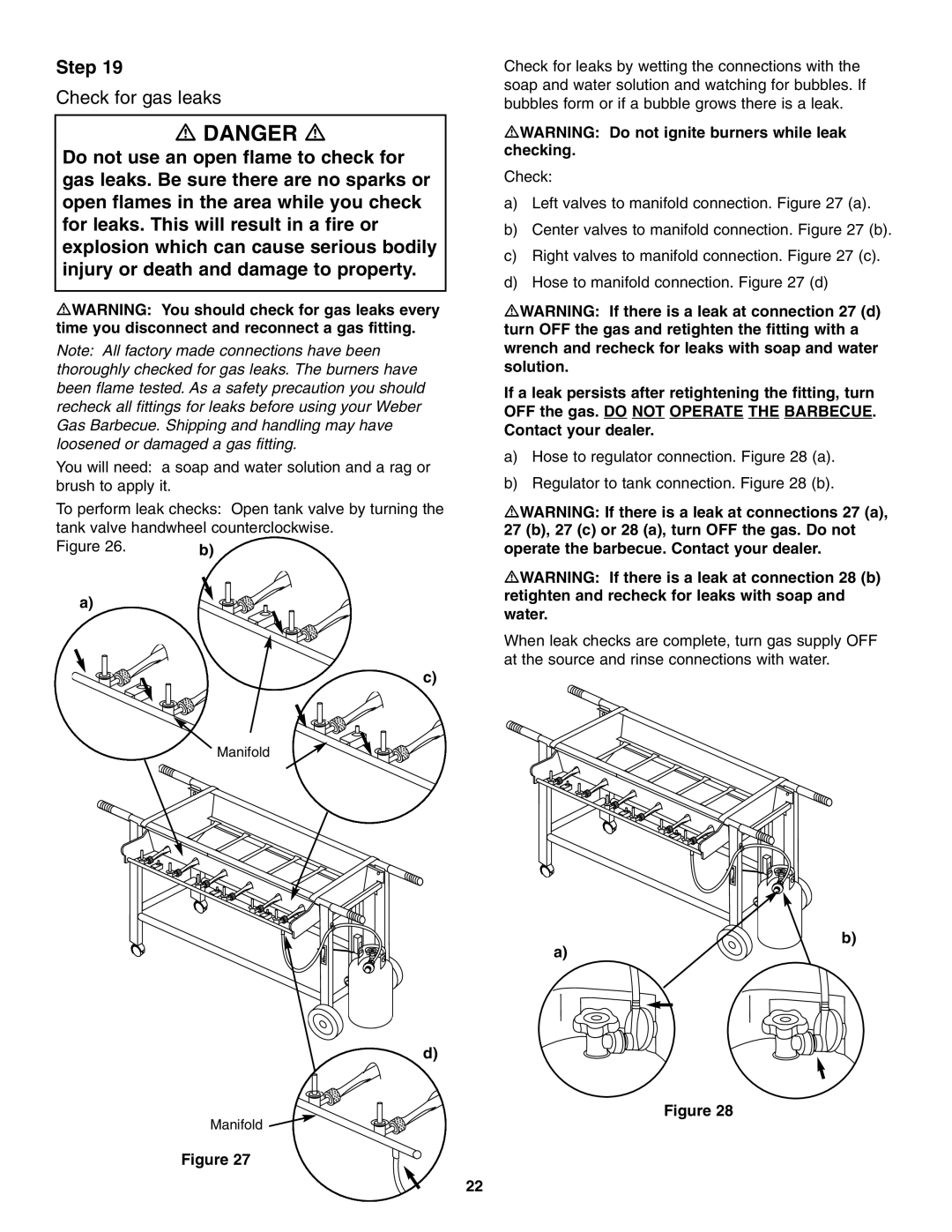 Weber FT 600 owner manual Check for gas leaks 