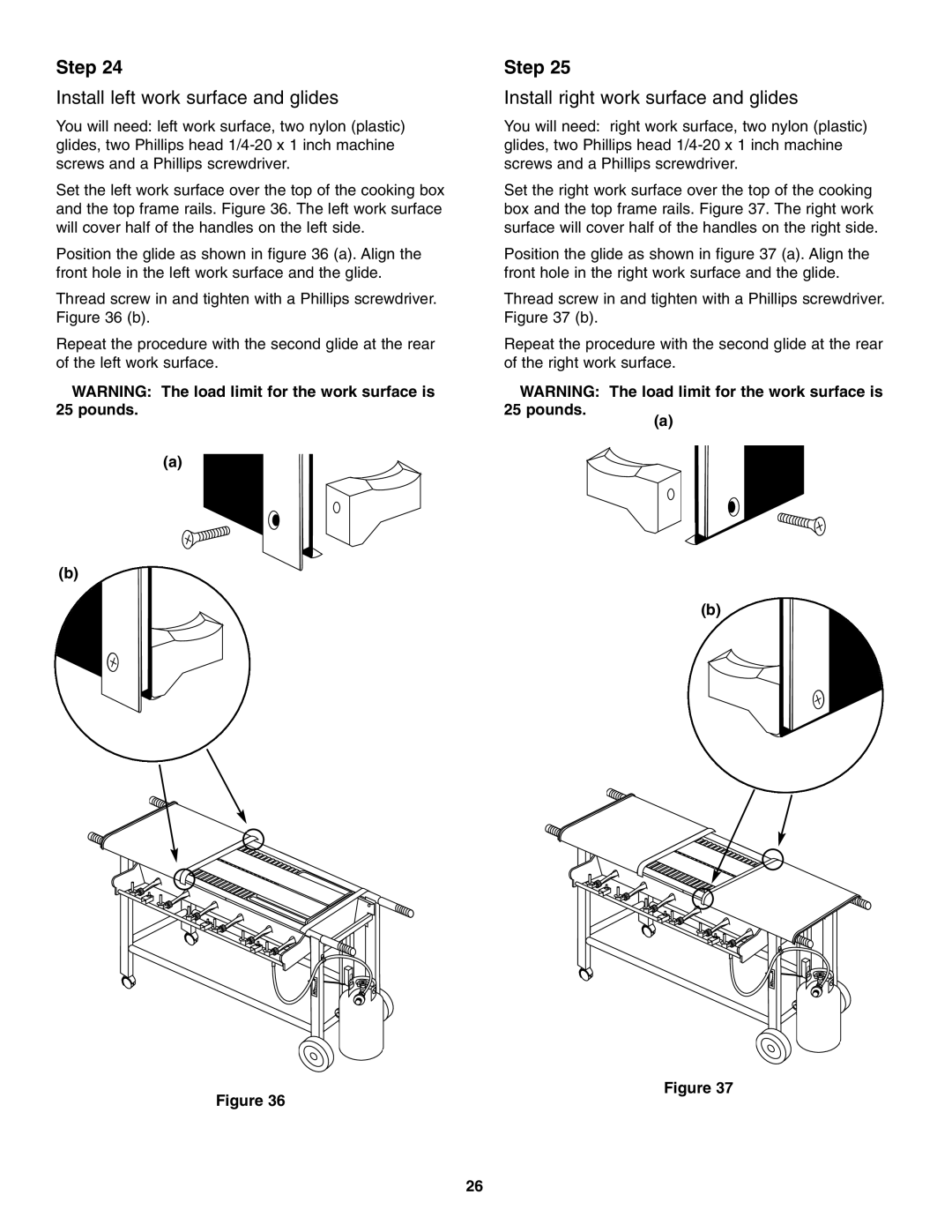 Weber FT 600 owner manual Install left work surface and glides, Install right work surface and glides, Pounds 