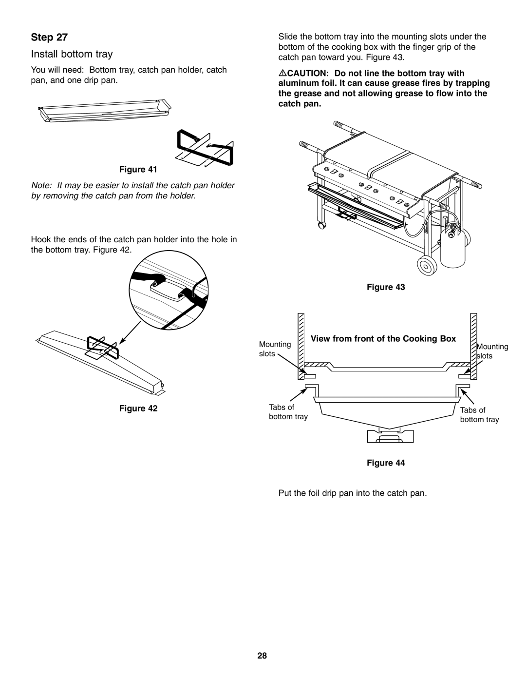 Weber FT 600 owner manual Install bottom tray, View from front of the Cooking Box 