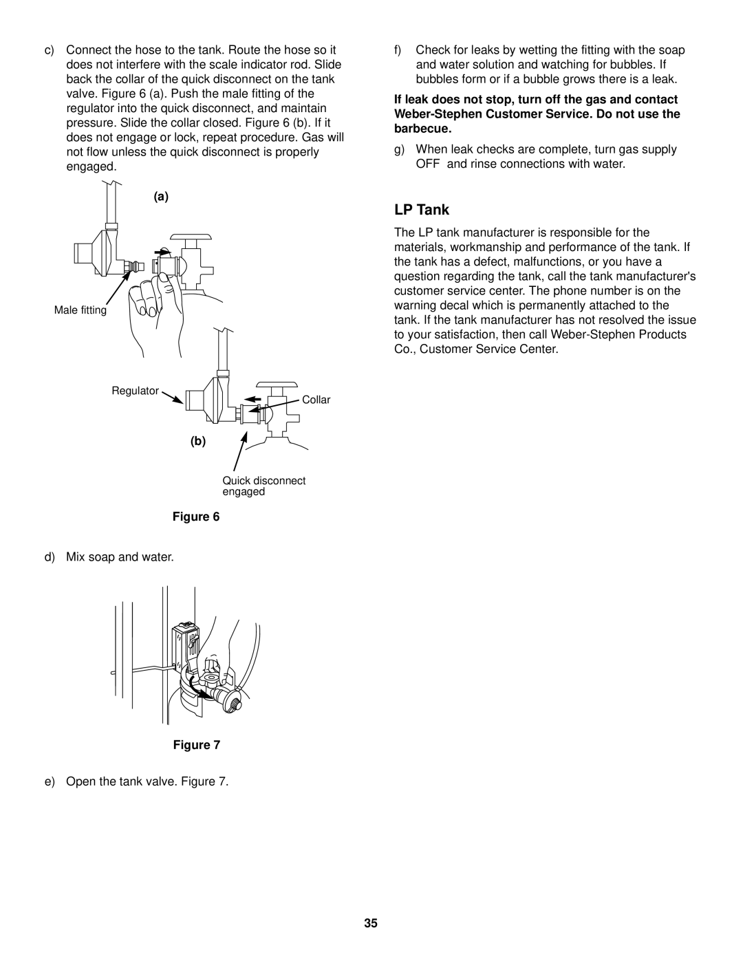 Weber FT 600 owner manual Male fitting Regulator Collar Quick disconnect engaged 