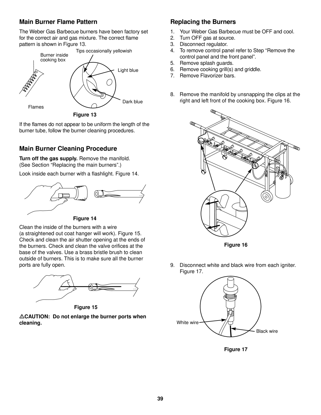 Weber FT 600 owner manual Main Burner Flame Pattern, MCAUTION Do not enlarge the burner ports when cleaning 