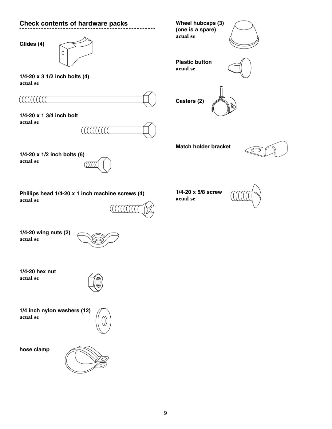 Weber FT 600 owner manual Check contents of hardware packs 