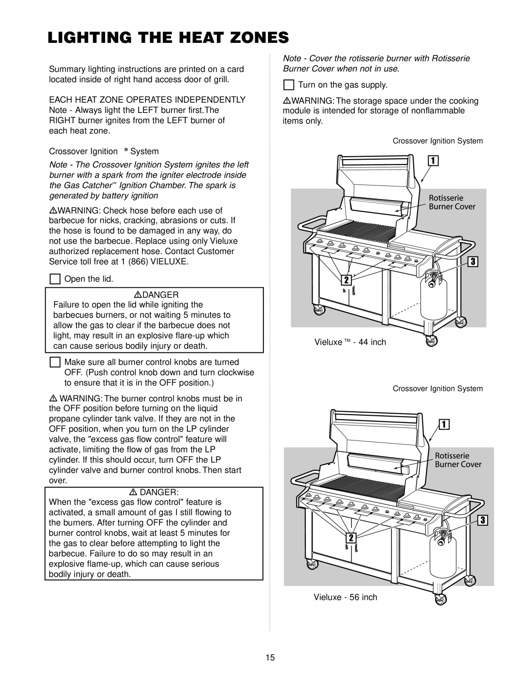 Weber Gas Burner manual Lighting the Heat Zones, VieluxeTM 44 inch 