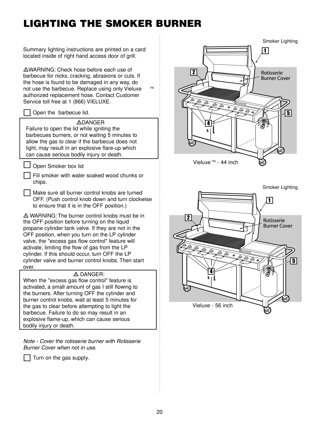 Weber Gas Burner manual Lighting the Smoker Burner, VieluxeTM 44 inch 