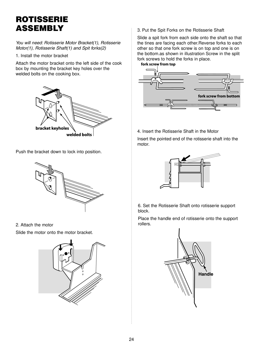 Weber Gas Burner manual Rotisserie Assembly, Install the motor bracket, Attach the motor 