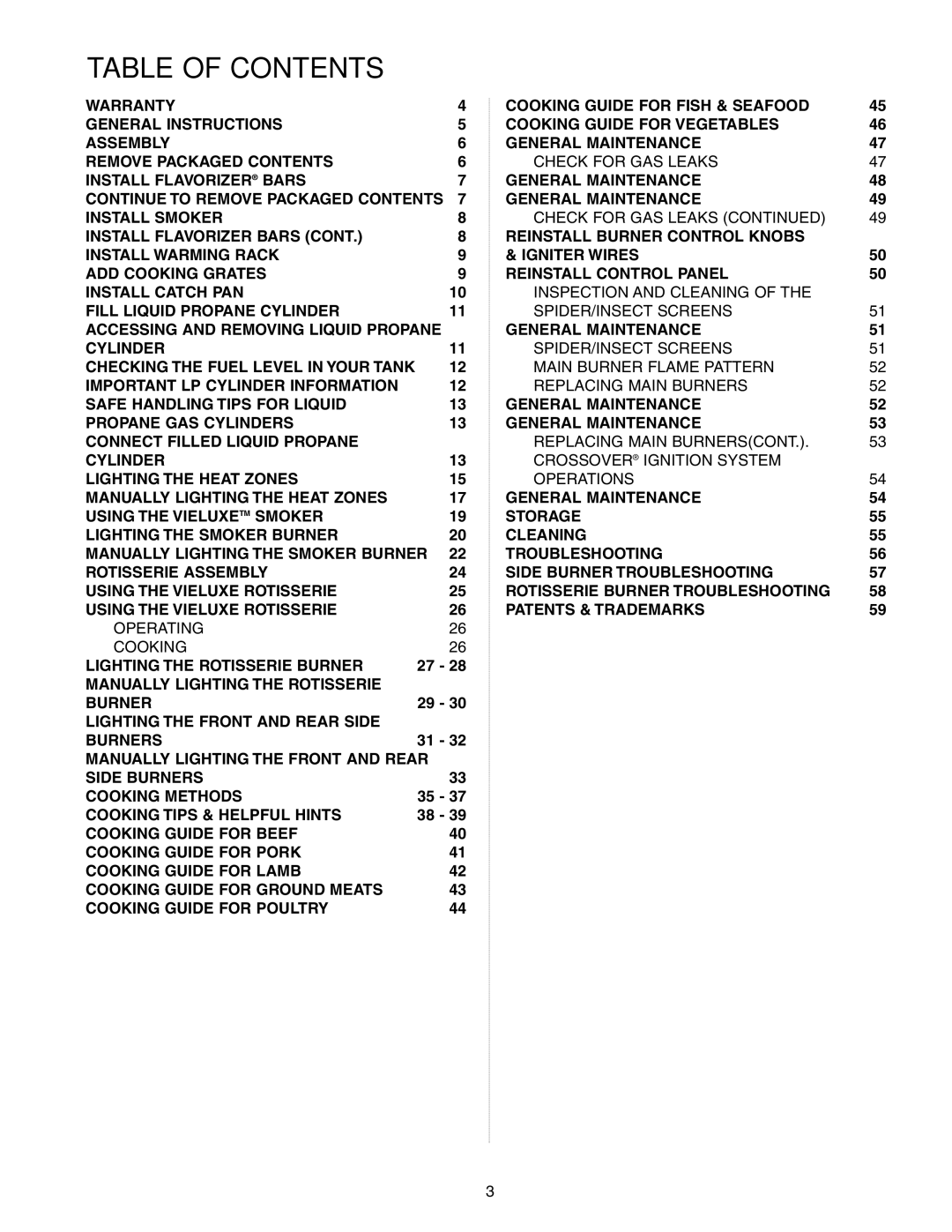 Weber Gas Burner manual Table of Contents 