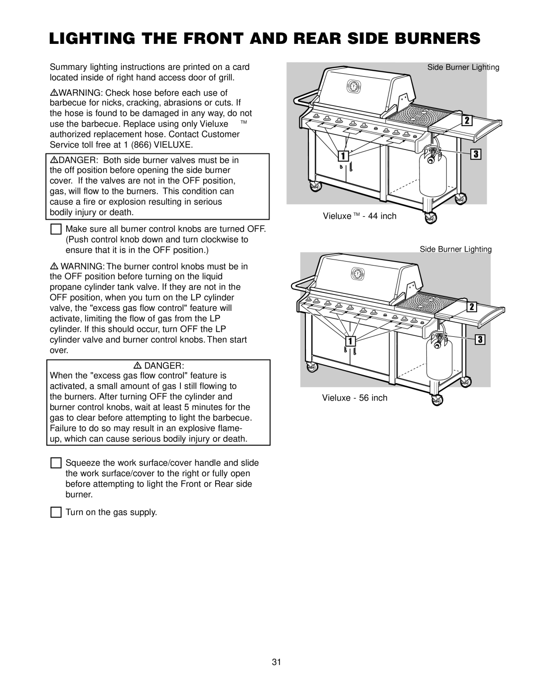 Weber Gas Burner manual Lighting the Front and Rear Side Burners 