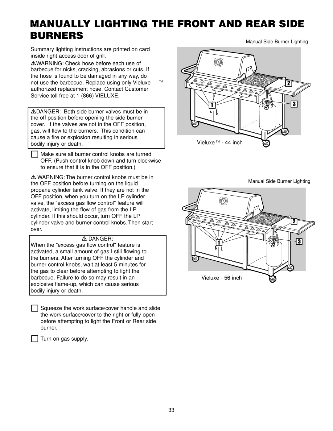 Weber Gas Burner manual Manually Lighting the Front and Rear Side Burners 