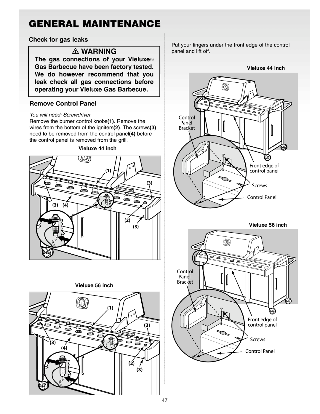 Weber Gas Burner manual General Maintenance, You will need Screwdriver 