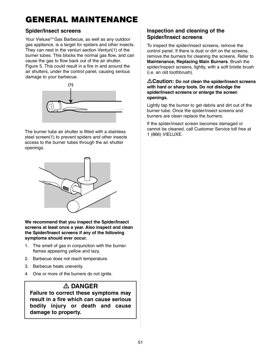 Weber Gas Burner manual Spider/Insect screens 