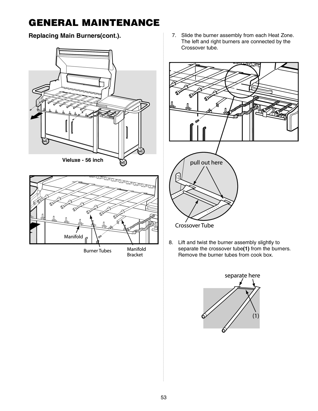 Weber Gas Burner manual Replacing Main Burnerscont, Vieluxe 56 inch 