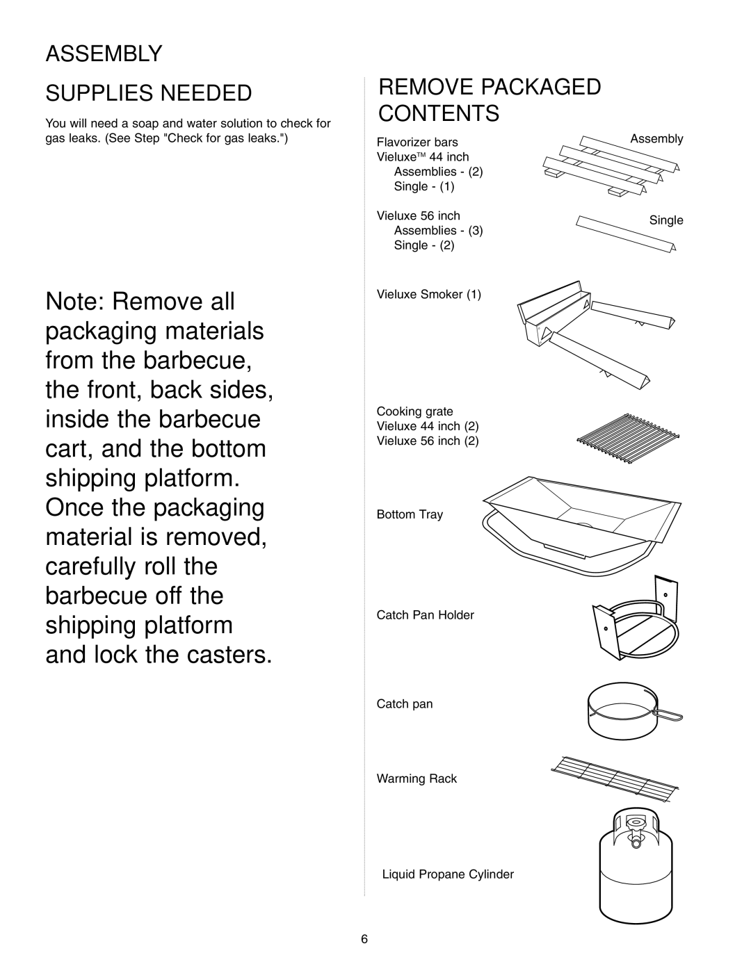 Weber Gas Burner manual Assembly Supplies Needed, Remove Packaged Contents 