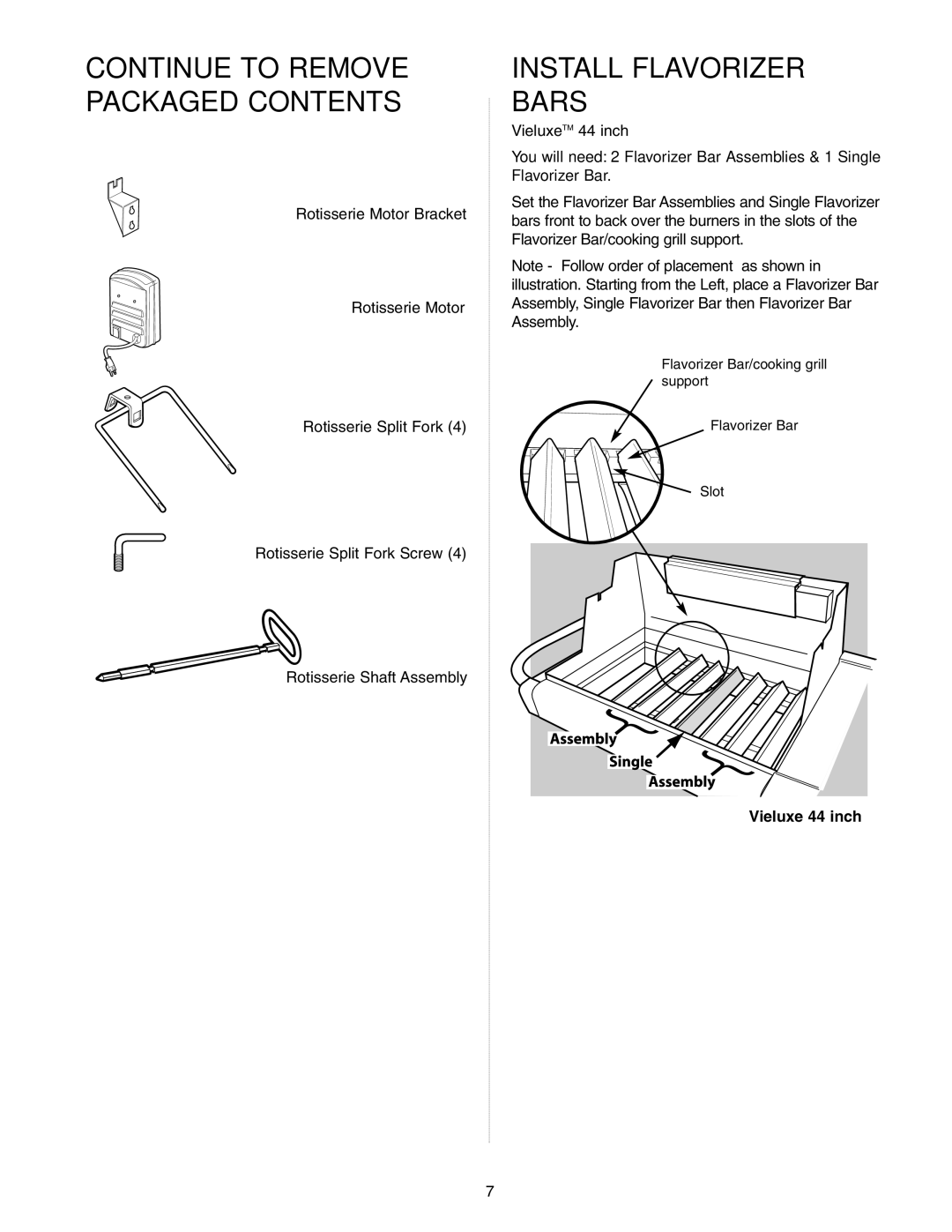 Weber Gas Burner manual Continue to Remove Packaged Contents, Install Flavorizer Bars 