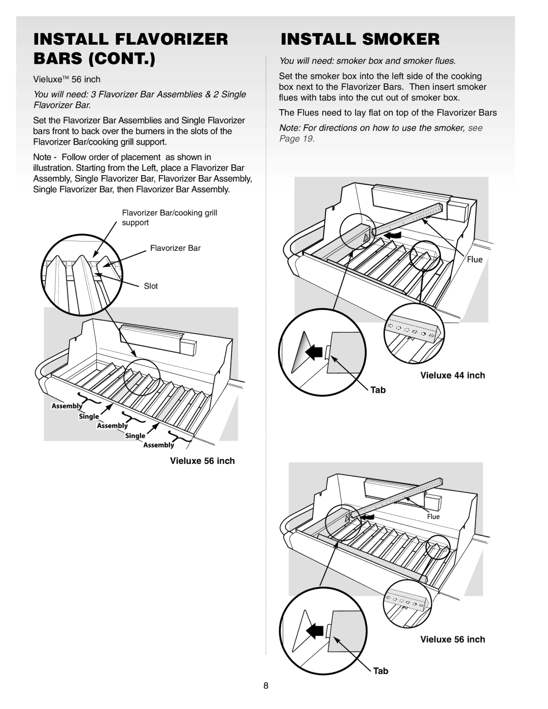 Weber Gas Burner manual Install Smoker, Vieluxe 44 inch Tab Vieluxe 56 inch 