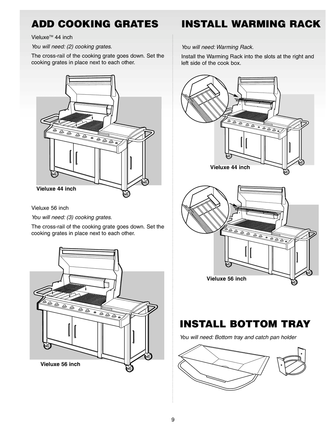 Weber Gas Burner manual ADD Cooking Grates, Install Warming Rack, Install Bottom Tray 