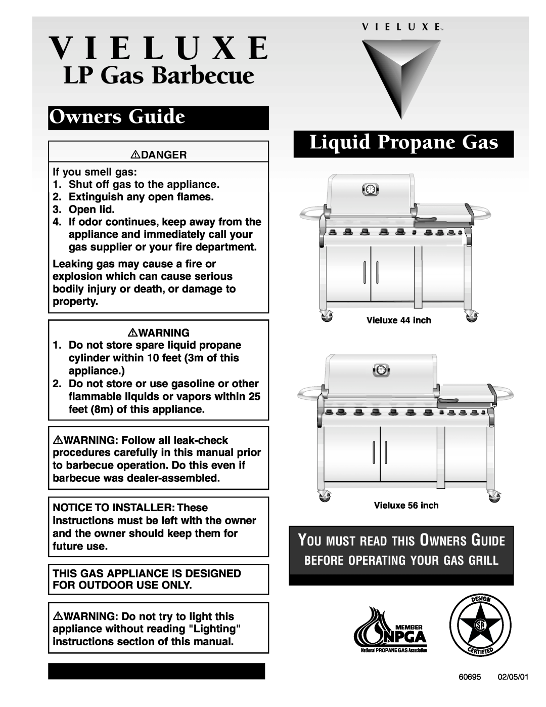 Weber Gas Burner manual V I E L U X E, LP Gas Barbecue, Liquid Propane Gas, You Must Read This Owners Guide 