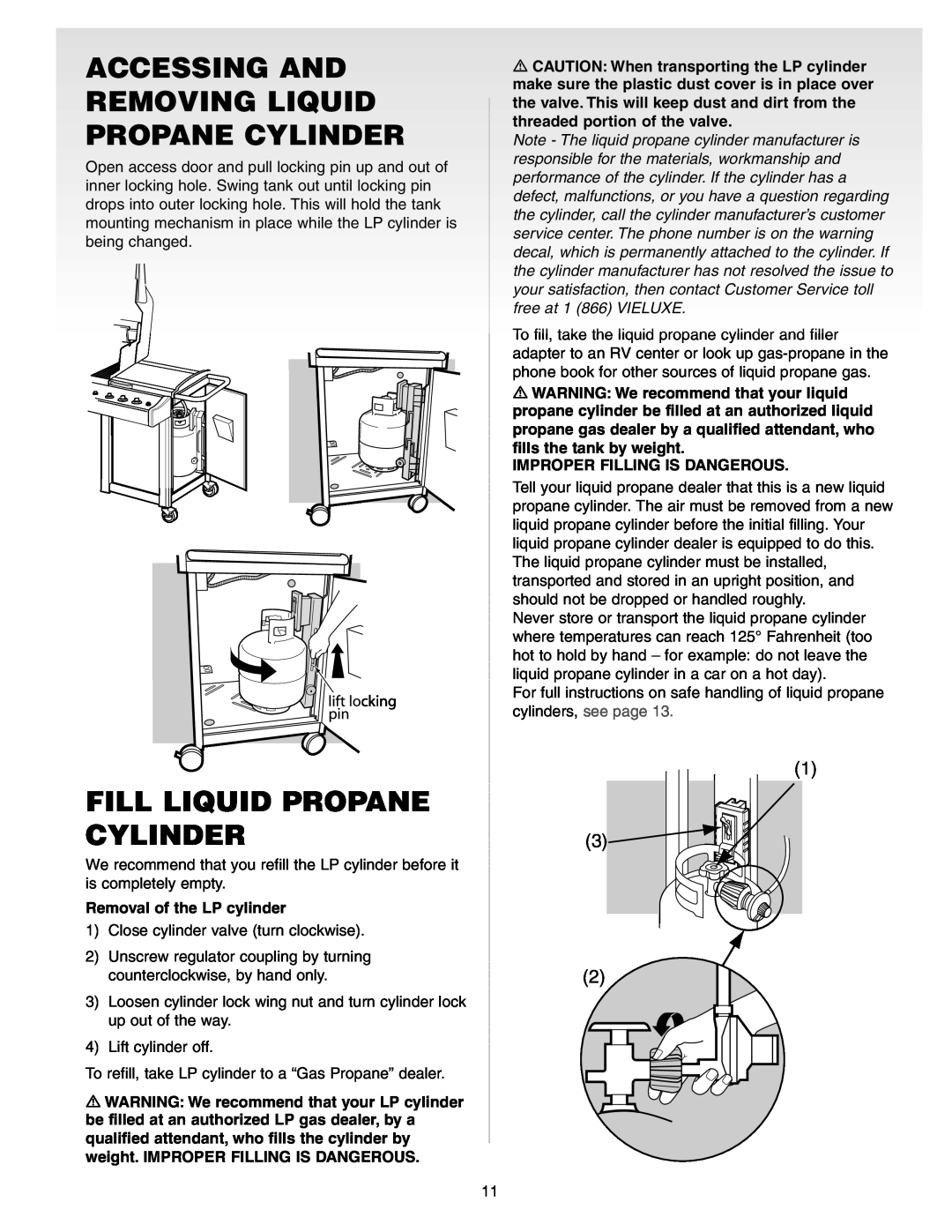 Weber Gas Burner manual Accessing And Removing Liquid Propane Cylinder, Fill Liquid Propane Cylinder 