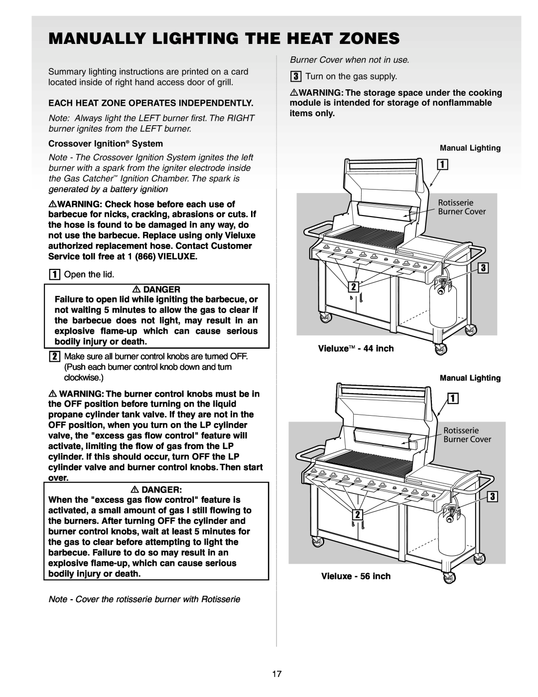 Weber Gas Burner manual Manually Lighting The Heat Zones, Burner Cover when not in use 