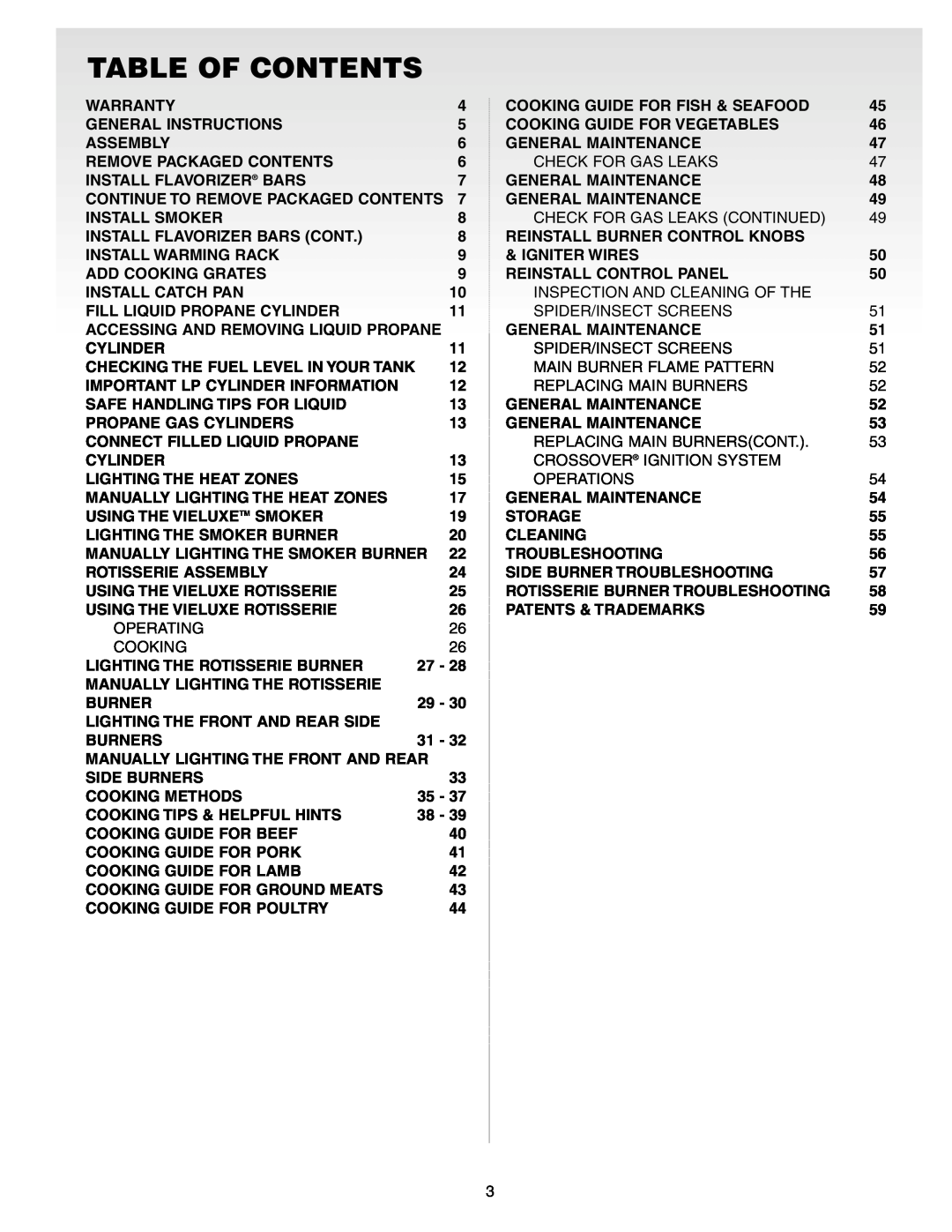 Weber Gas Burner manual Table Of Contents 