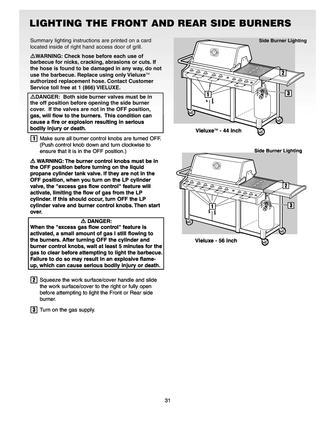 Weber Gas Burner manual Lighting The Front And Rear Side Burners 