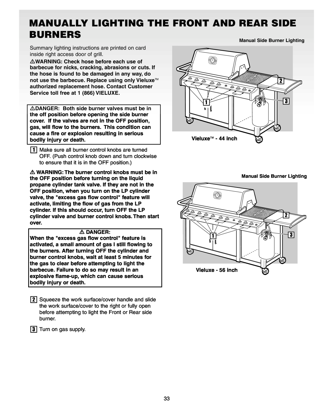 Weber Gas Burner manual Manually Lighting The Front And Rear Side Burners 
