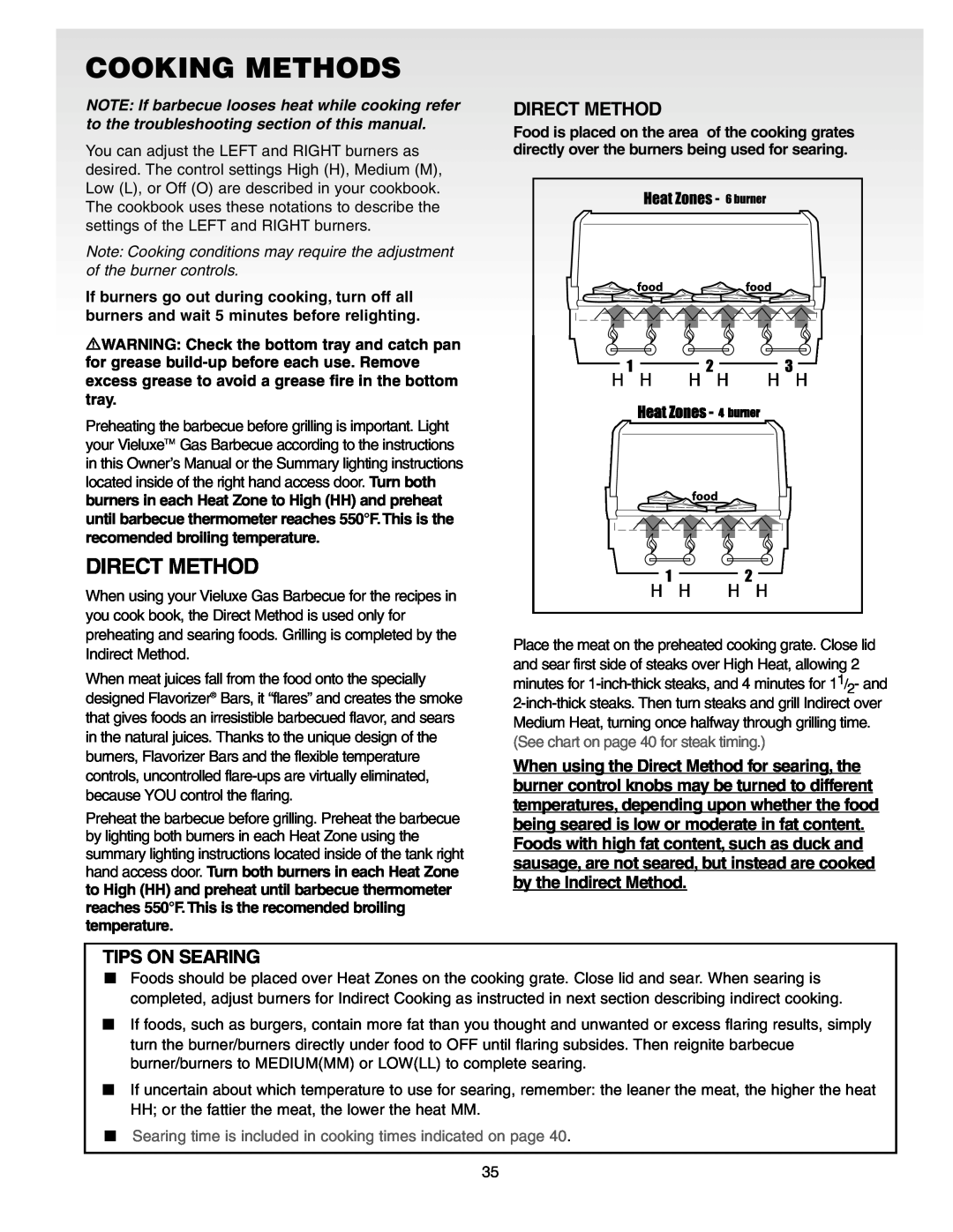 Weber Gas Burner manual Cooking Methods, Direct Method 
