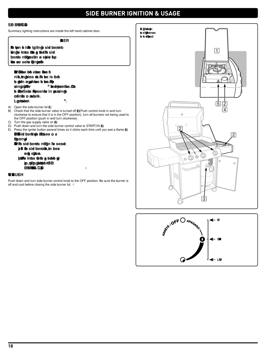 Weber GAS GRILL LP Gas Grill, 330 SIDe bURNeR IGNITIoN & USAGe, Side Burner Ignition, Burner Manual Ignition To Extinguish 