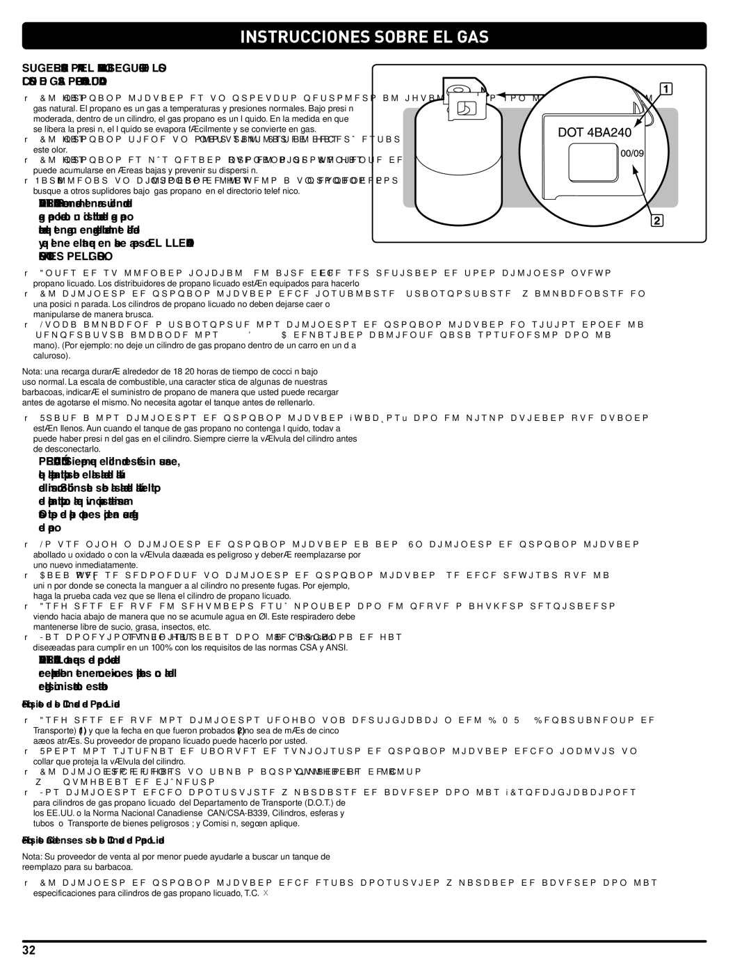 Weber 54406, GAS GRILL LP Gas Grill, 330 manual INSTRUccIoNeS SobRe eL GAS, Requisitos de los Cilindros de Propano Licuado 