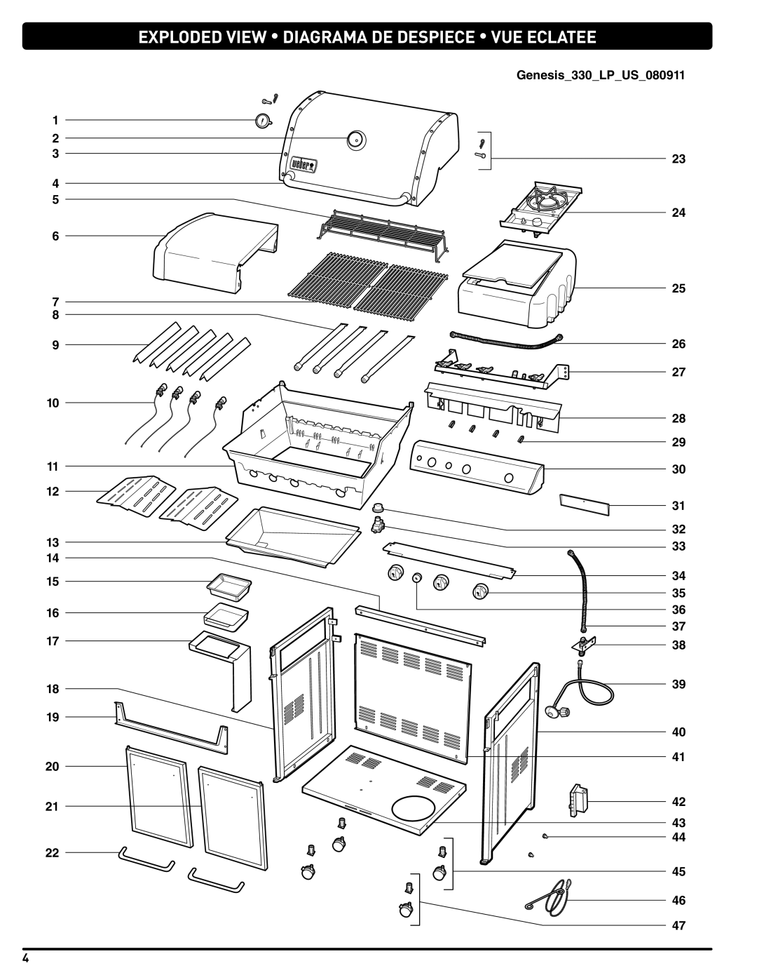 Weber 330, GAS GRILL LP Gas Grill, 54406 manual EXPLoDeD VIeW DIAGRAmA De DeSPIece VUe ecLATee 