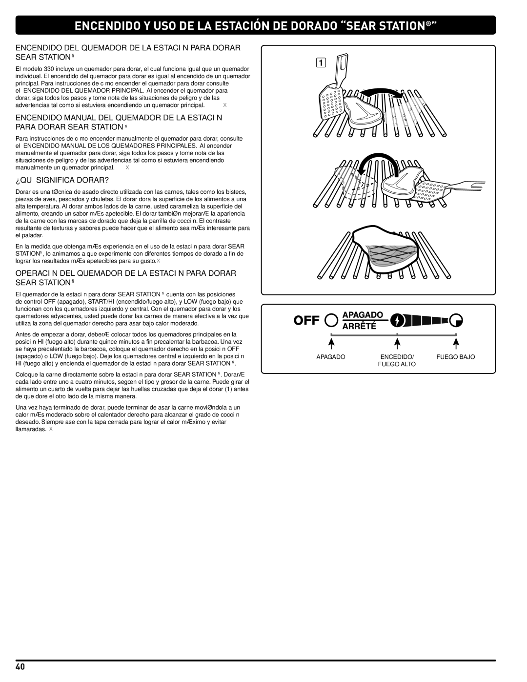 Weber 330, GAS GRILL LP Gas Grill, 54406 manual ENceNDIDo Y USo De LA eSTAcIÓN De DoRADo SeAR STATIoN, ¿QUÉ Significa DORAR? 