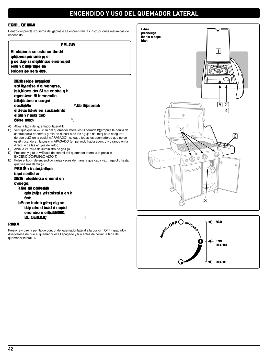 Weber GAS GRILL LP Gas Grill, 330, 54406 manual ENceNDIDo Y USo DeL QUemADoR LATeRAL, Encendido DEL Quemador Lateral 